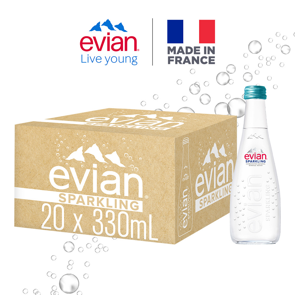 【evian 依雲 原廠總代理直營】氣泡礦泉水330mlx20入/箱(玻璃瓶)◉90C004